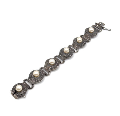 Art Deco Theodor Fahrner Pearl & Marcasite Bracelet in Sterling