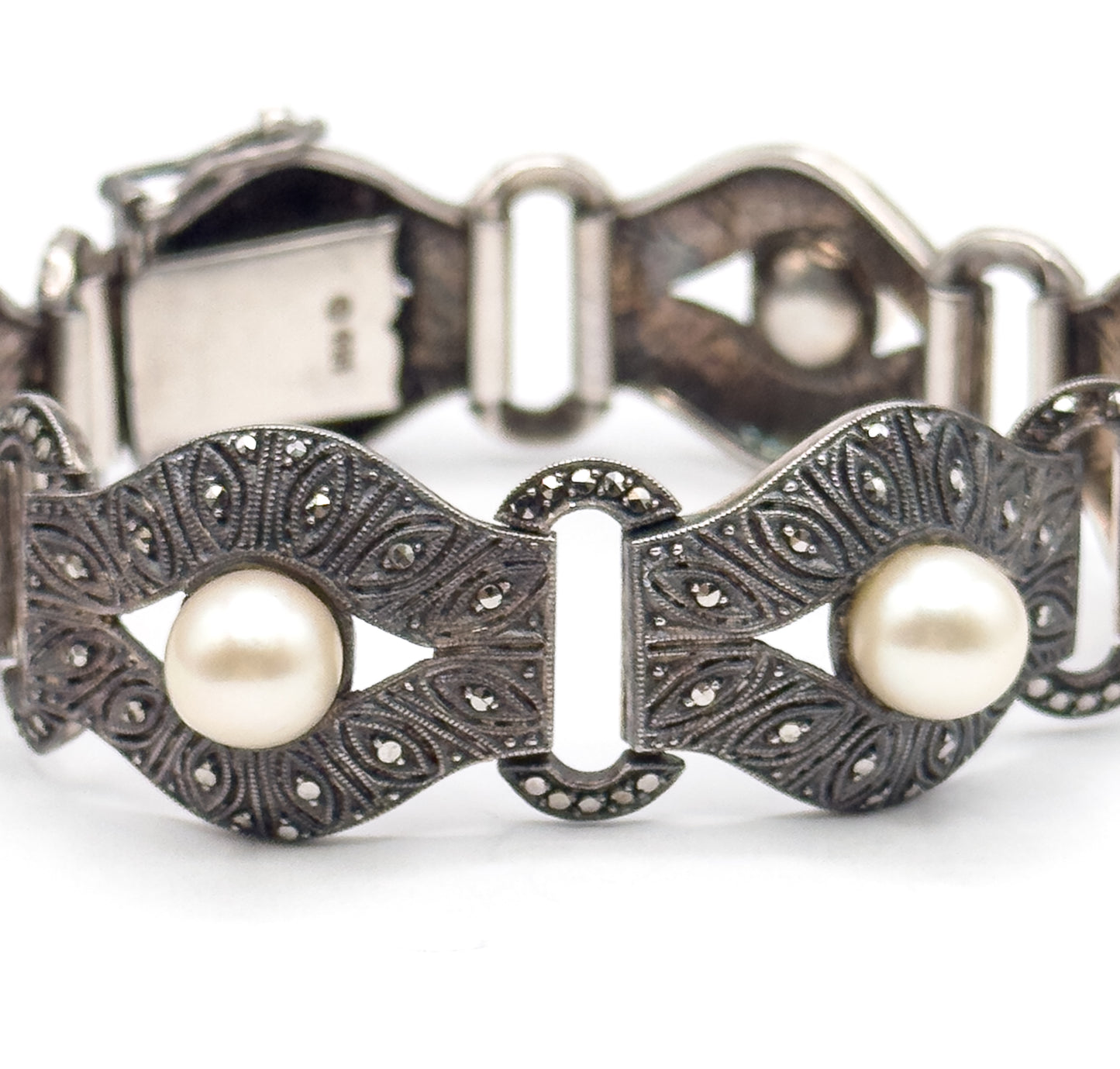 Art Deco Theodor Fahrner Pearl & Marcasite Bracelet in Sterling