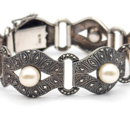 Art Deco Theodor Fahrner Pearl & Marcasite Bracelet in Sterling