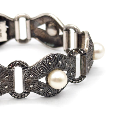 Art Deco Theodor Fahrner Pearl & Marcasite Bracelet in Sterling