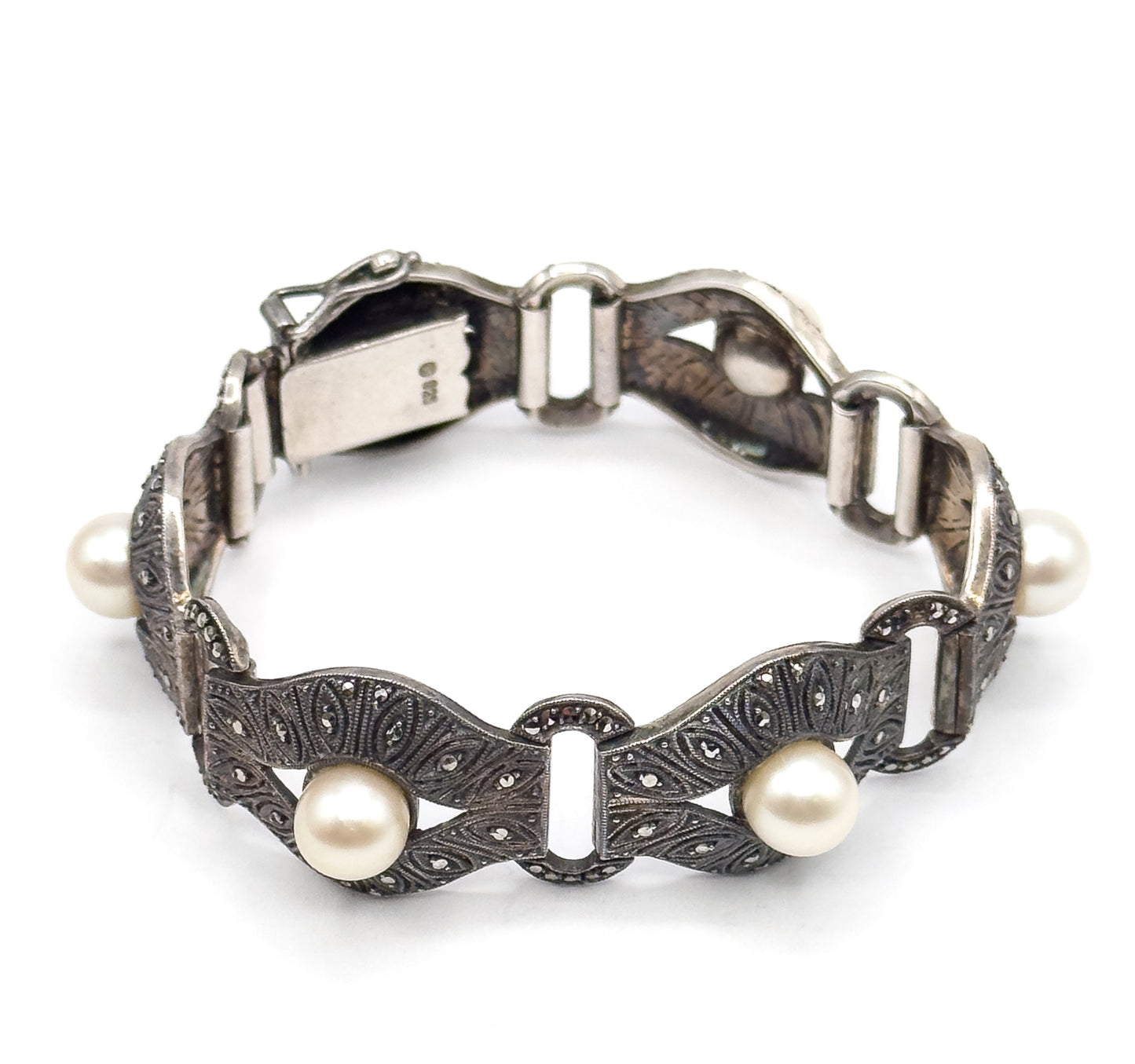 Art Deco Theodor Fahrner Pearl & Marcasite Bracelet in Sterling