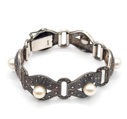 Art Deco Theodor Fahrner Pearl & Marcasite Bracelet in Sterling