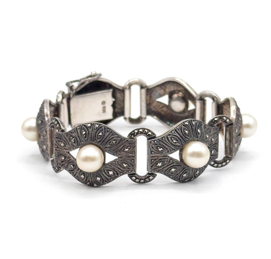 Art Deco Theodor Fahrner Pearl & Marcasite Bracelet in Sterling