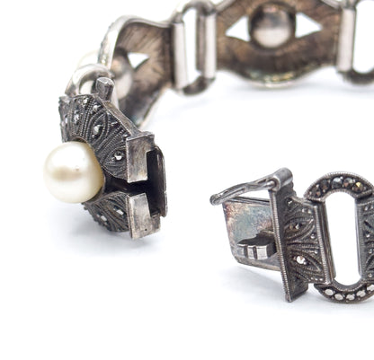 Art Deco Theodor Fahrner Pearl & Marcasite Bracelet in Sterling