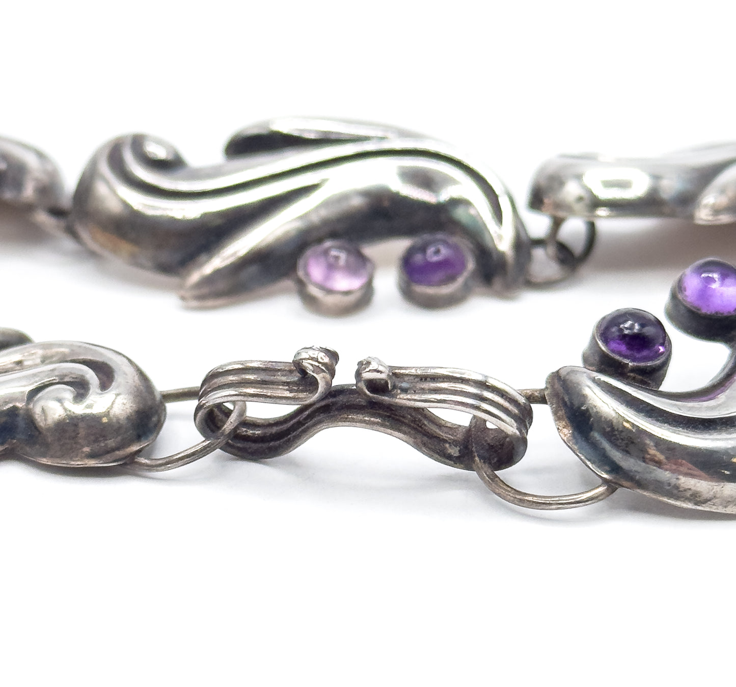 Chunky Mid-Century Mexican Silver Amethyst Necklace & earring Set