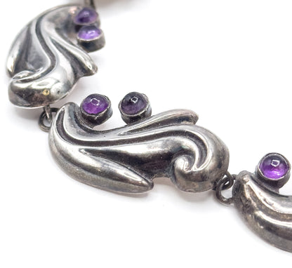 Chunky Mid-Century Mexican Silver Amethyst Necklace & earring Set