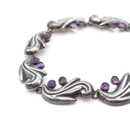 Chunky Mid-Century Mexican Silver Amethyst Necklace & earring Set