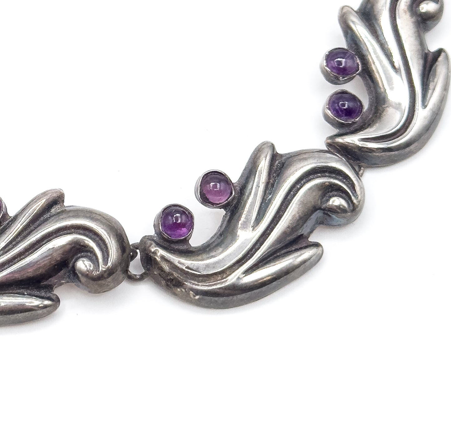Chunky Mid-Century Mexican Silver Amethyst Necklace & earring Set