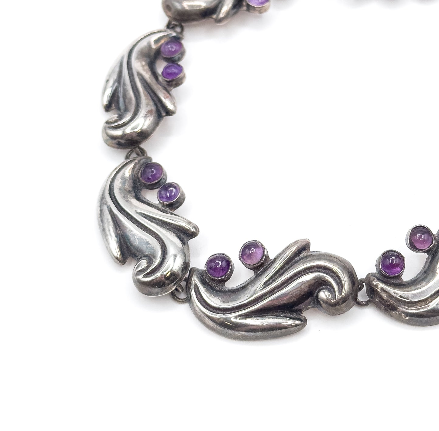 Chunky Mid-Century Mexican Silver Amethyst Necklace & earring Set