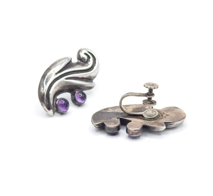 Chunky Mid-Century Mexican Silver Amethyst Necklace & earring Set