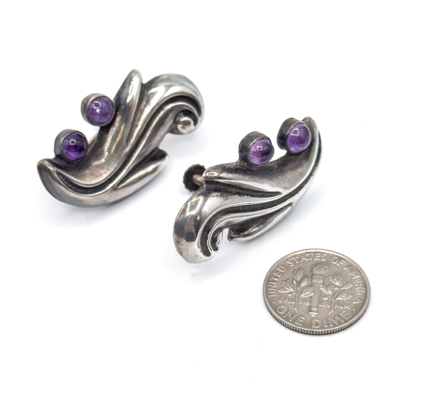Chunky Mid-Century Mexican Silver Amethyst Necklace & earring Set