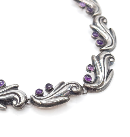 Chunky Mid-Century Mexican Silver Amethyst Necklace & earring Set