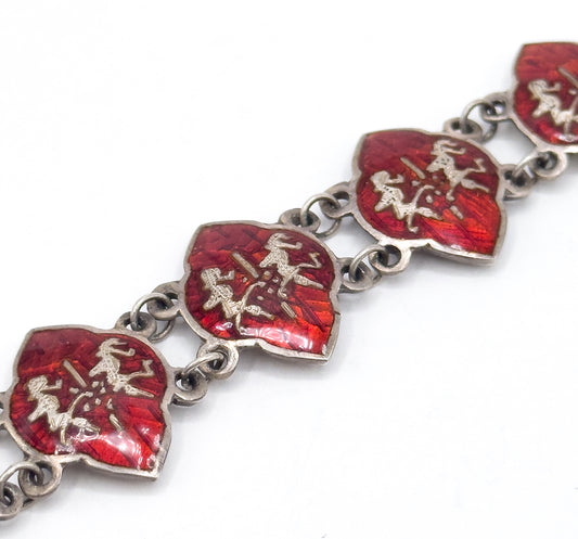 Siam Silver Bracelet, Earrings, & Brooch Set in Red Enamel