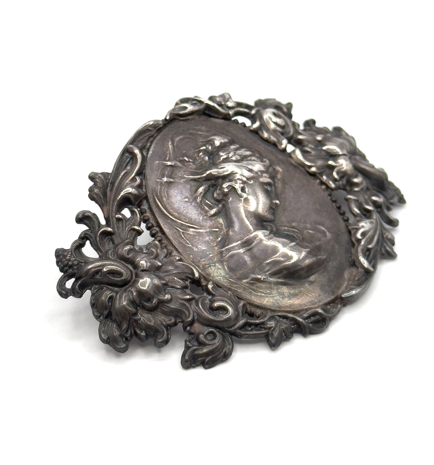 Edwardian Art Nouveau Gibson Girl Brooch in Silver