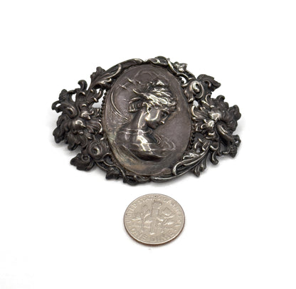 Edwardian Art Nouveau Gibson Girl Brooch in Silver