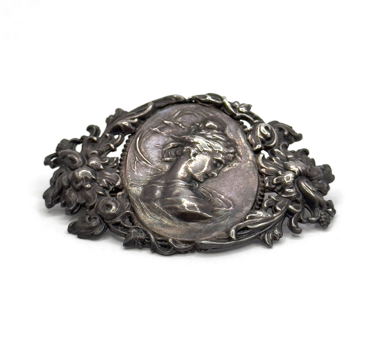 Edwardian Art Nouveau Gibson Girl Brooch in Silver