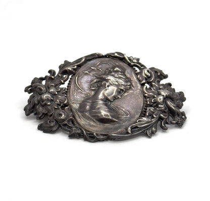 Edwardian Art Nouveau Gibson Girl Brooch in Silver