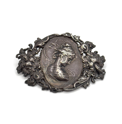Edwardian Art Nouveau Gibson Girl Brooch in Silver