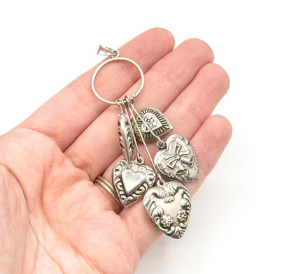 Vintage Victorian Revival Puffy Heart Dangle Pendant in Silver