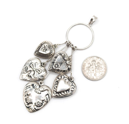 Vintage Victorian Revival Puffy Heart Dangle Pendant in Silver