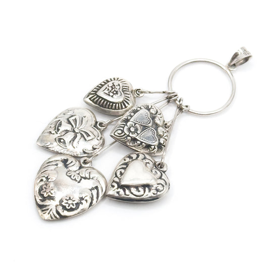 Vintage Victorian Revival Puffy Heart Dangle Pendant in Silver