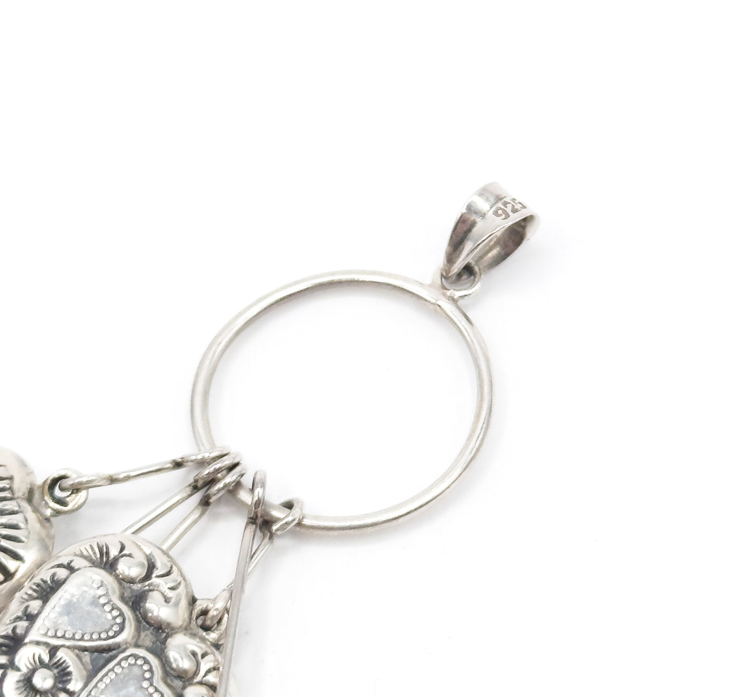 Vintage Victorian Revival Puffy Heart Dangle Pendant in Silver