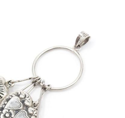 Vintage Victorian Revival Puffy Heart Dangle Pendant in Silver