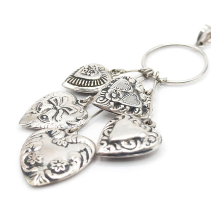 Vintage Victorian Revival Puffy Heart Dangle Pendant in Silver