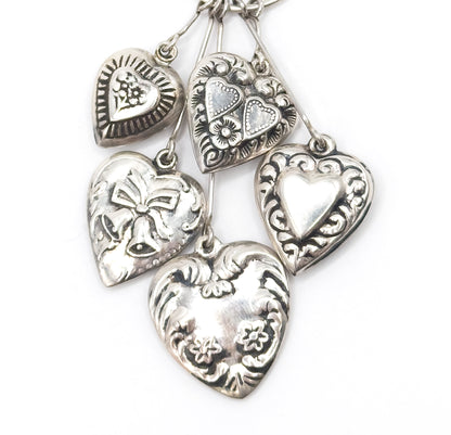 Vintage Victorian Revival Puffy Heart Dangle Pendant in Silver