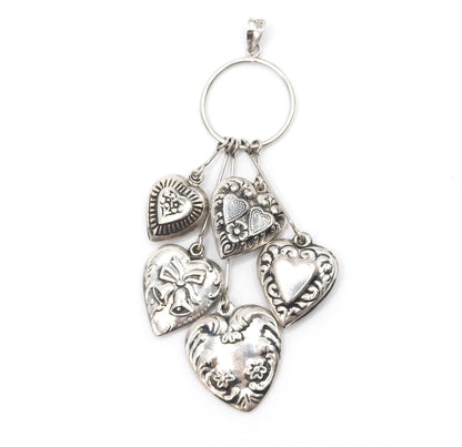 Vintage Victorian Revival Puffy Heart Dangle Pendant in Silver