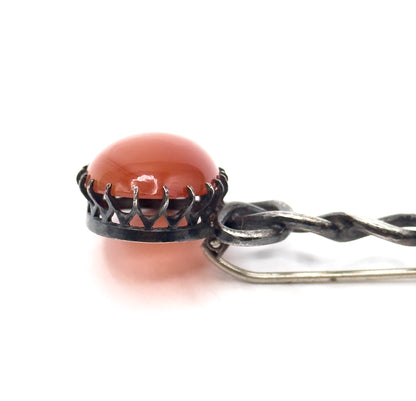 VIctorian Halley's Comet Brooch Kilt Pin with Red Agate Cabochon in Silver