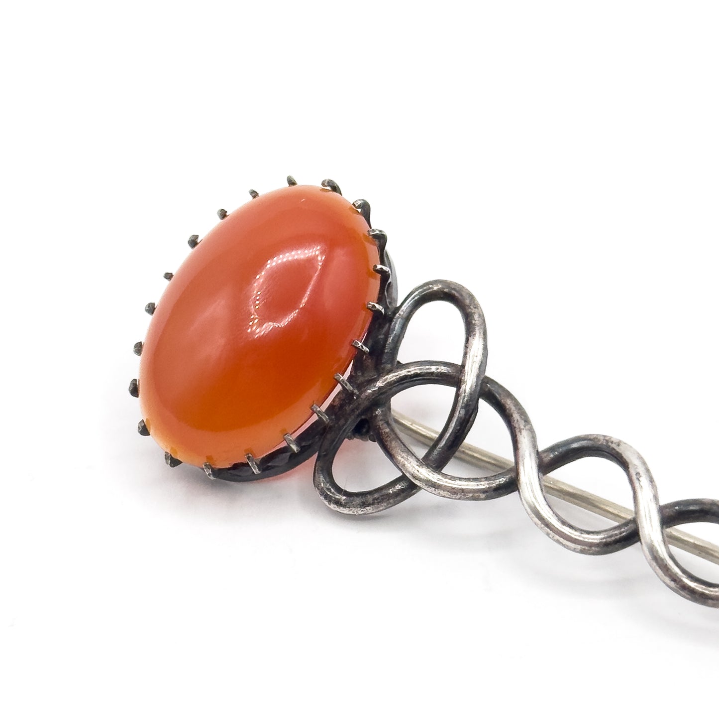 VIctorian Halley's Comet Brooch Kilt Pin with Red Agate Cabochon in Silver