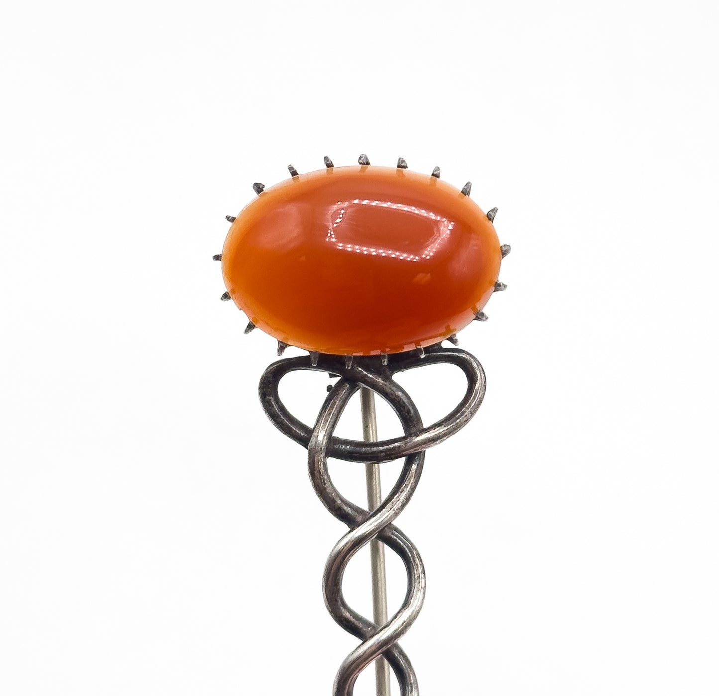 VIctorian Halley's Comet Brooch Kilt Pin with Red Agate Cabochon in Silver