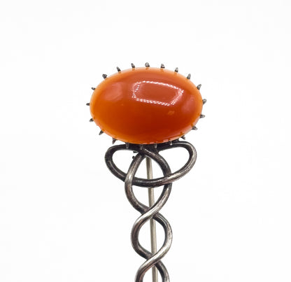 VIctorian Halley's Comet Brooch Kilt Pin with Red Agate Cabochon in Silver