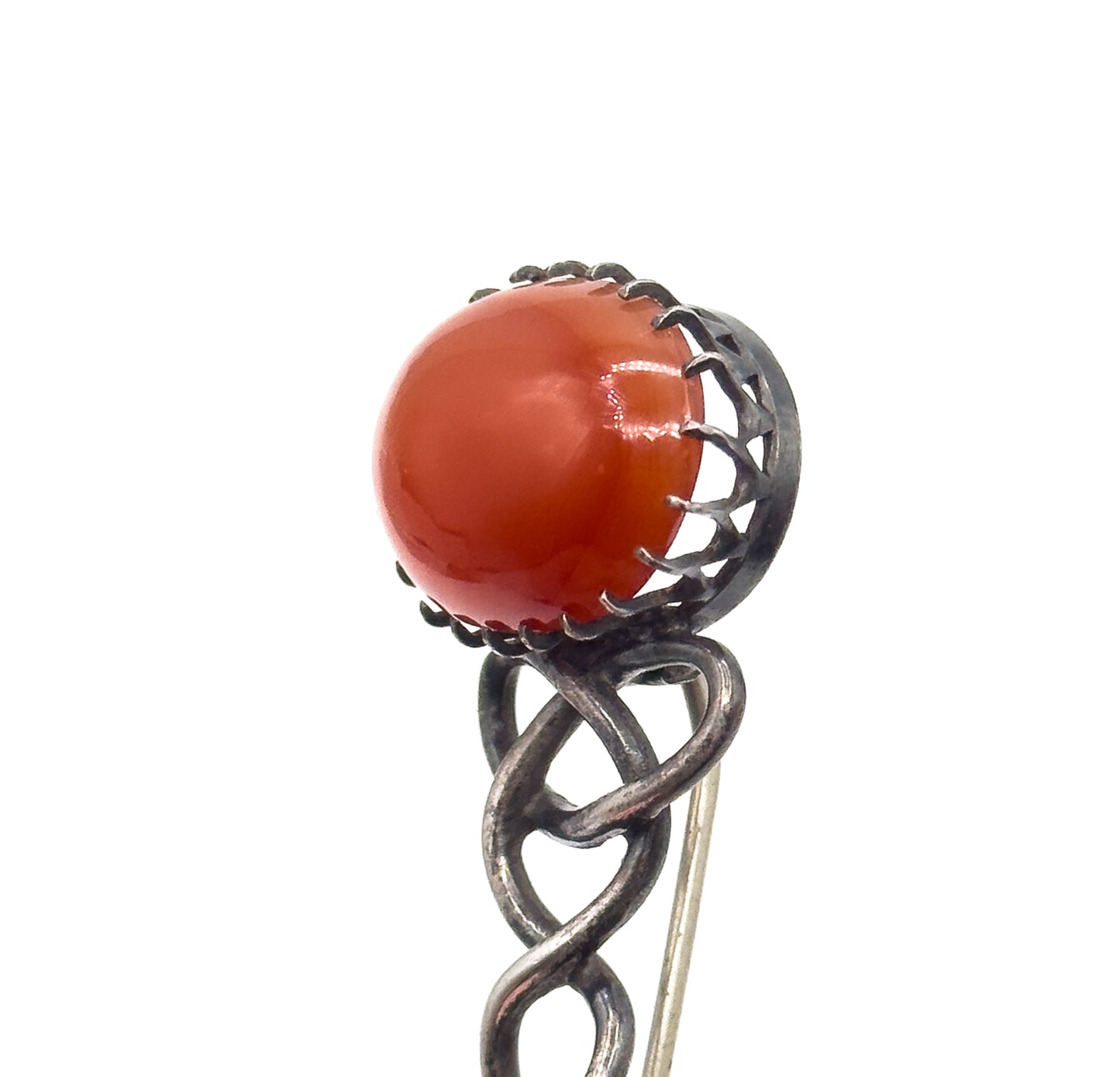 VIctorian Halley's Comet Brooch Kilt Pin with Red Agate Cabochon in Silver