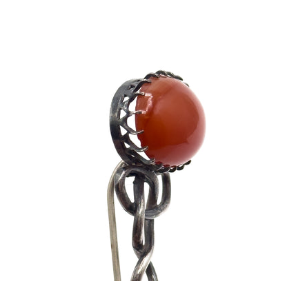 VIctorian Halley's Comet Brooch Kilt Pin with Red Agate Cabochon in Silver