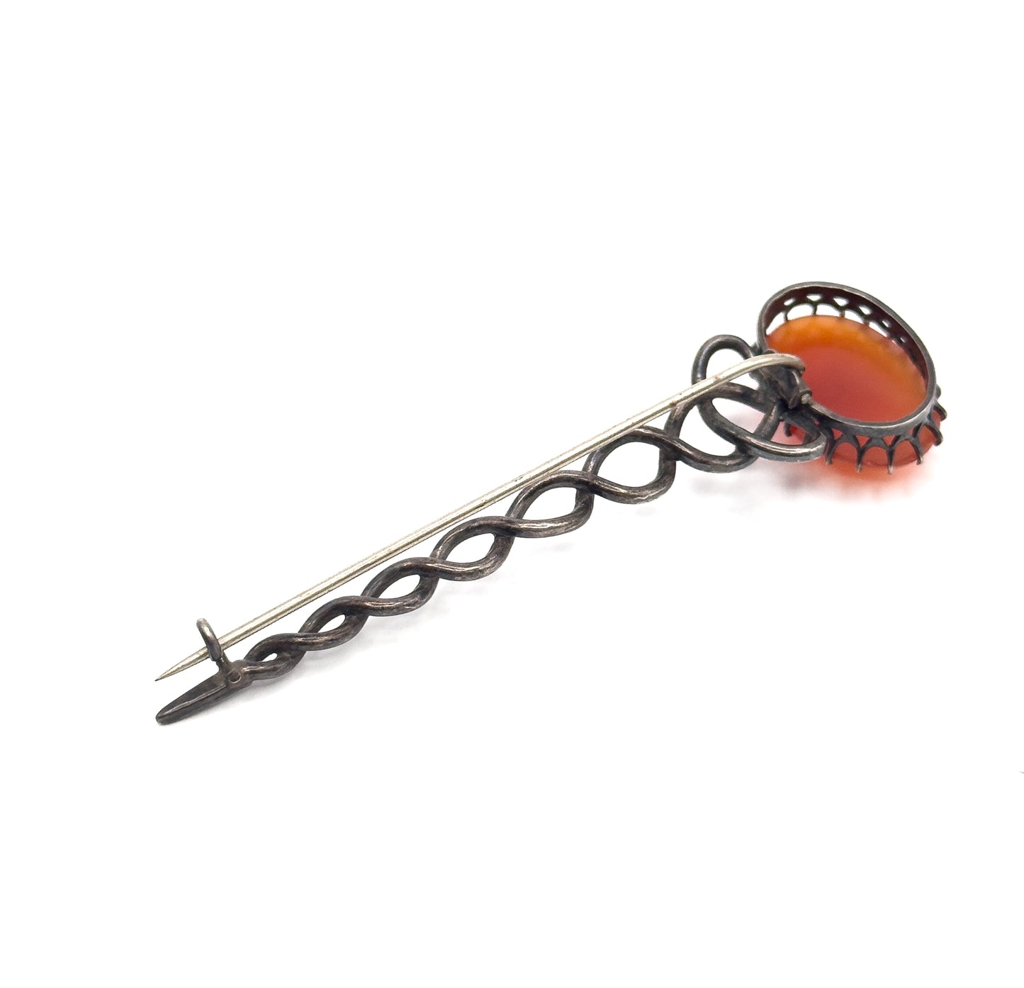 VIctorian Halley's Comet Brooch Kilt Pin with Red Agate Cabochon in Silver