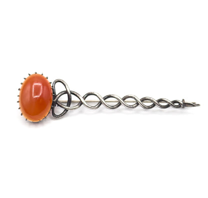 VIctorian Halley's Comet Brooch Kilt Pin with Red Agate Cabochon in Silver