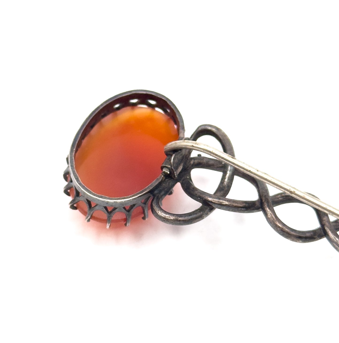 VIctorian Halley's Comet Brooch Kilt Pin with Red Agate Cabochon in Silver