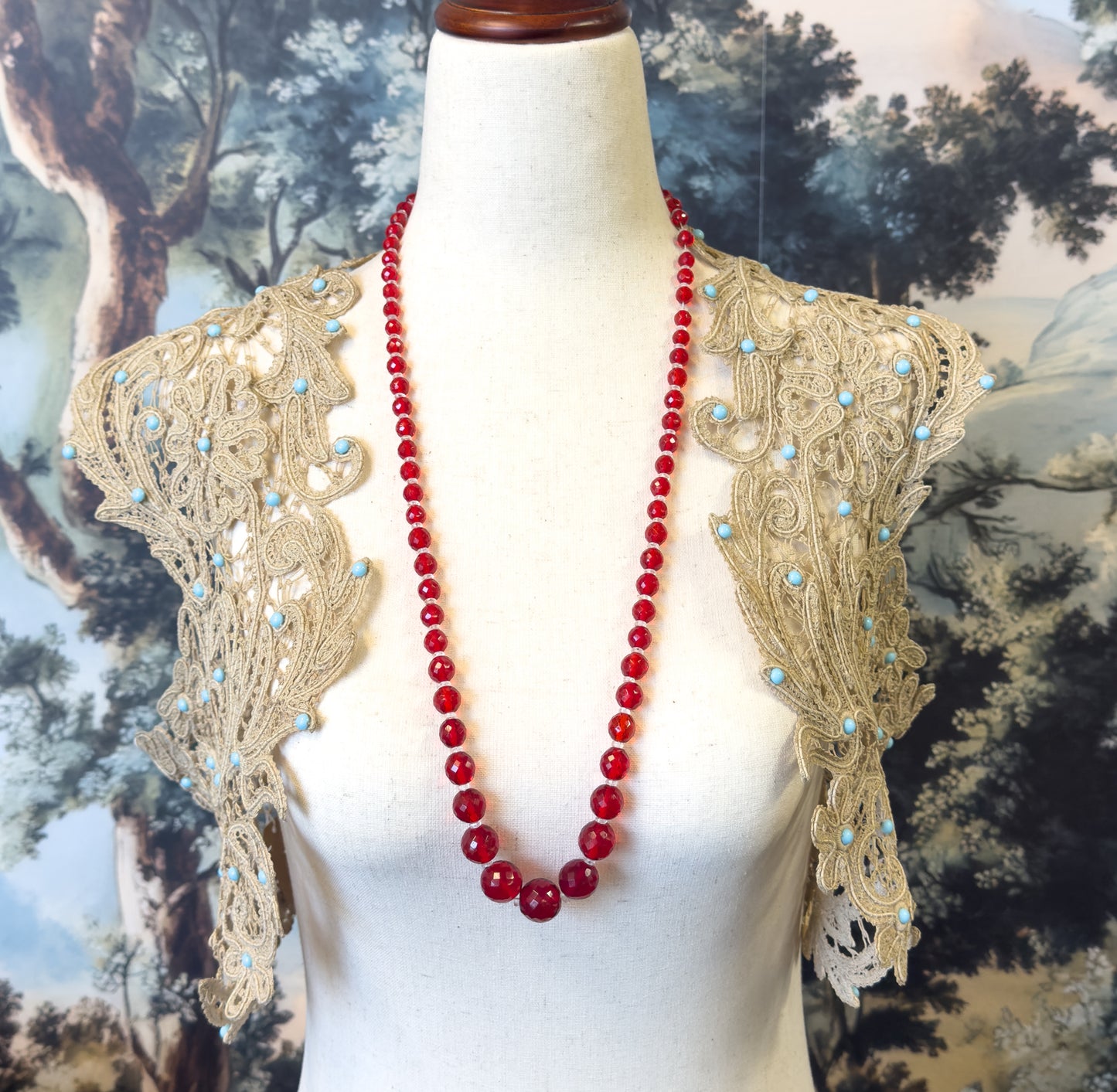Vintage Long Cherry Red Glass Beaded Necklace