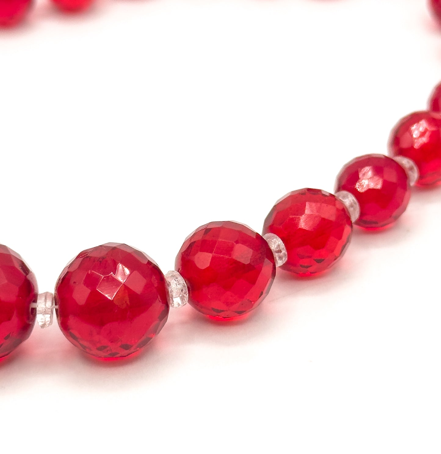 Vintage Long Cherry Red Glass Beaded Necklace