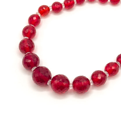 Vintage Long Cherry Red Glass Beaded Necklace