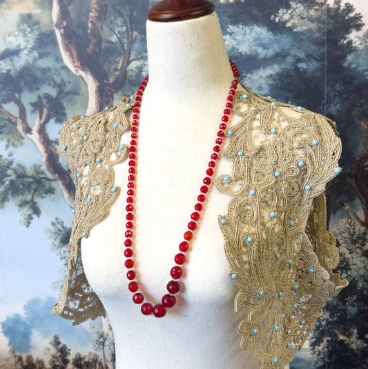 Vintage Long Cherry Red Glass Beaded Necklace