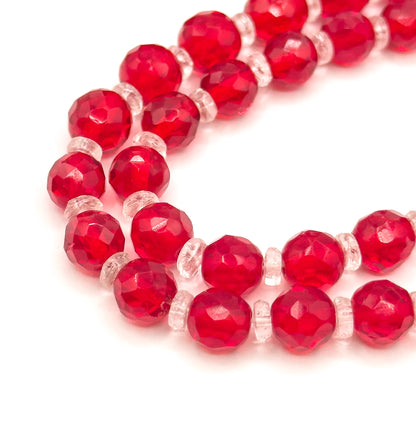 Vintage Long Cherry Red Glass Beaded Necklace