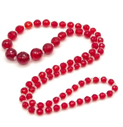 Vintage Long Cherry Red Glass Beaded Necklace