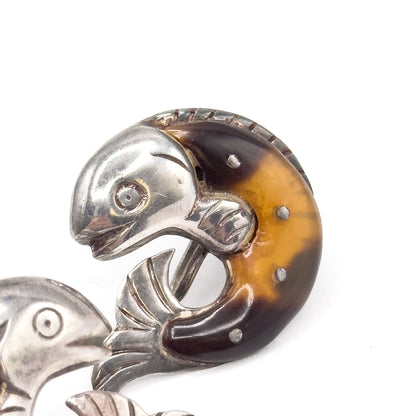 Mid-Century WIlliam Spratling Tortoiseshell Fish Earrings in Silver