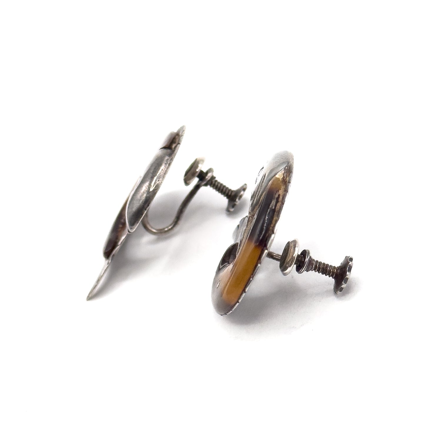 Mid-Century WIlliam Spratling Tortoiseshell Fish Earrings in Silver
