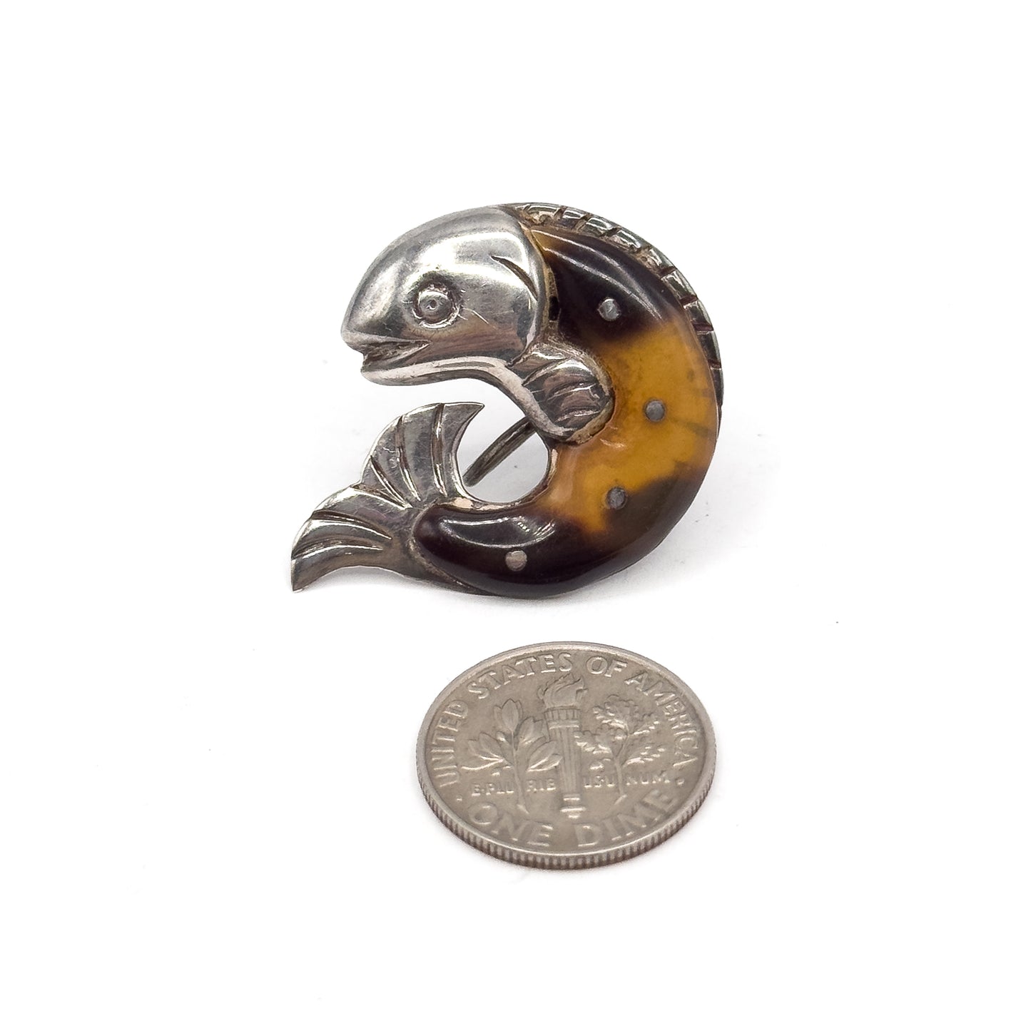 Mid-Century WIlliam Spratling Tortoiseshell Fish Earrings in Silver