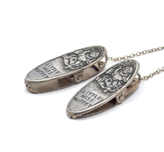 Antique Little Miss Muffet Bib / Sweater Clips in Silver
