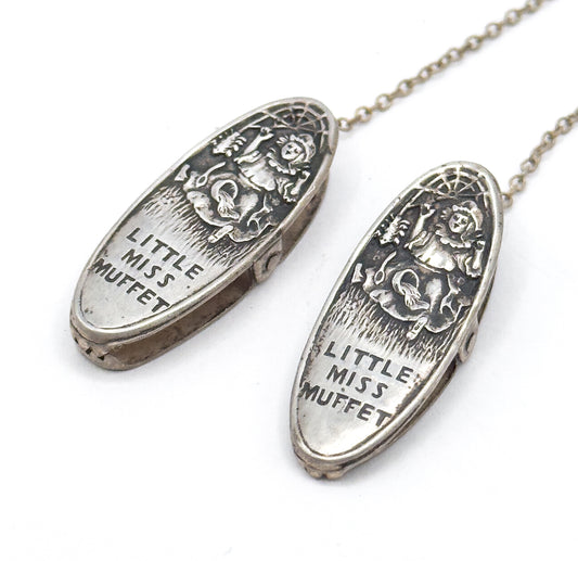 Antique Little Miss Muffet Bib / Sweater Clips in Silver